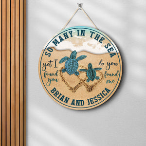 Personalized Couple Turtle Wooden Sign, Gifts For Lover Him Her Husband Wife, Round Wooden Sign, Sea Turtle Wood Sign