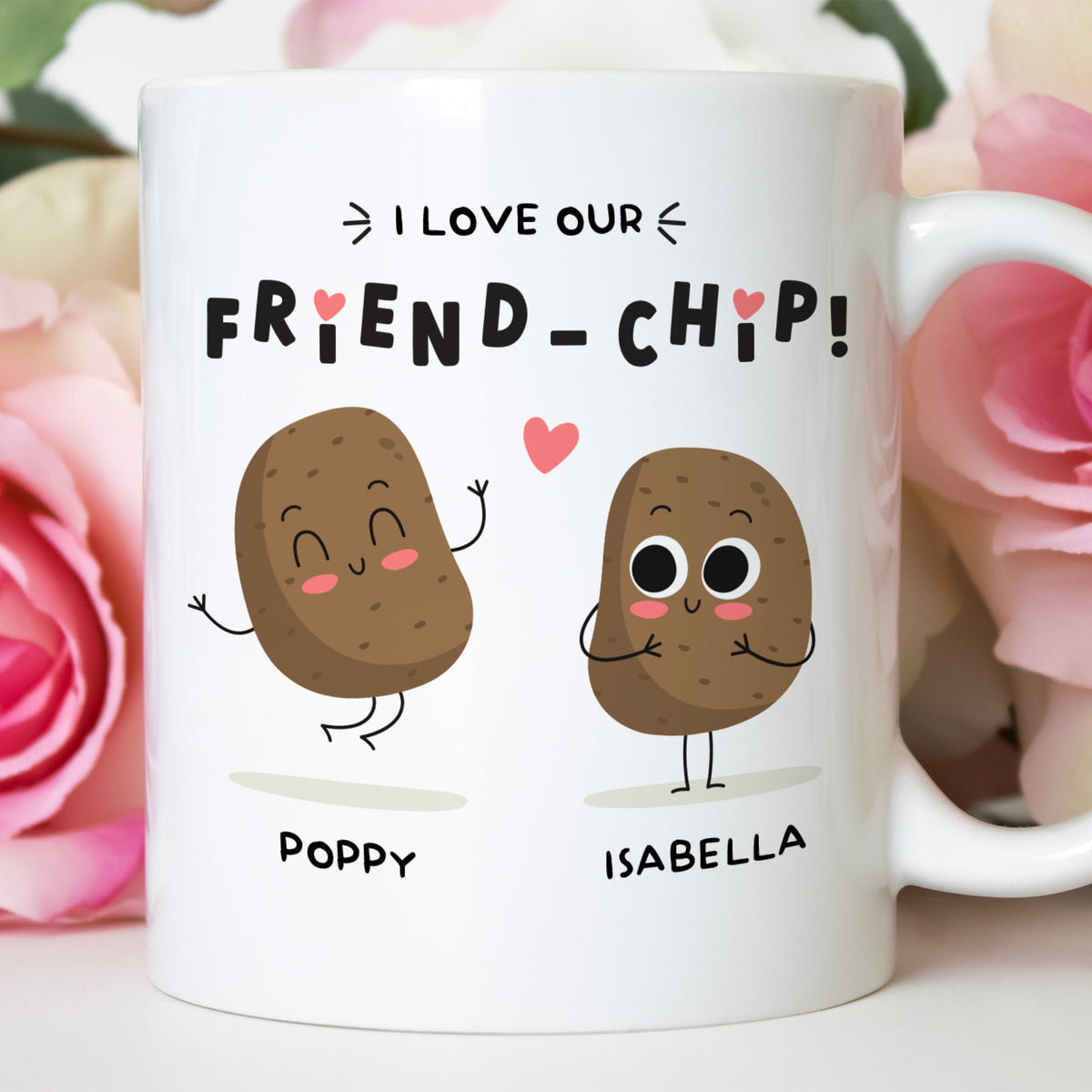 Personalised Funny Friendship Mug I love Our Friend-chip Gift for Friend Bestie Mug with Names Valentines' Day Galentines Birthday Christmas