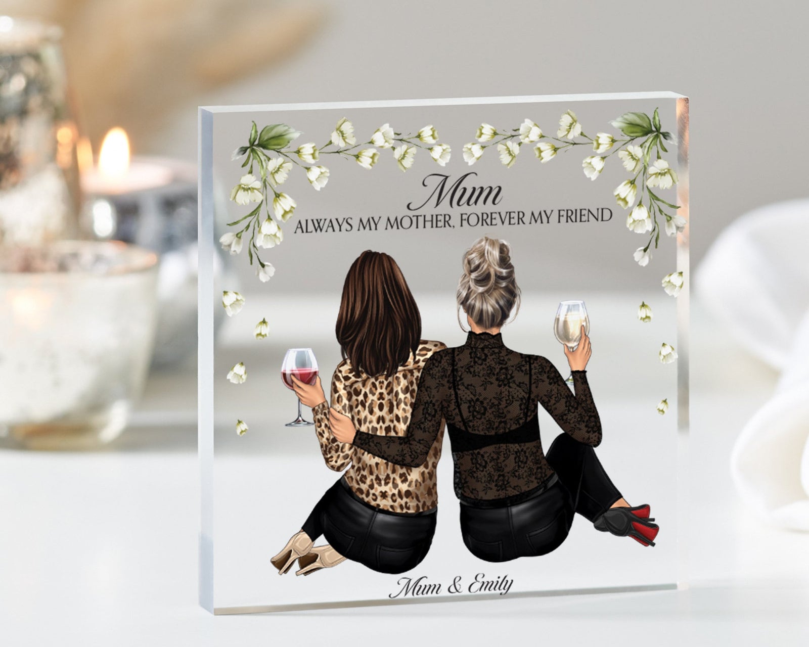 Personalised Mum Print Frame with Drinks, Birthday Gift for Mum, Mothers Day Gifts, Christmas Gifts for Mum, Presents for Mom, Acrylic Block