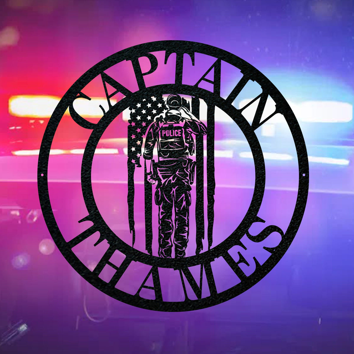 Police Circle Monogram, Gift for Sheriff, Deputy, Trooper, Officer, Marshal, Personalized Steel Metal Sign, Custom Name Police Gift