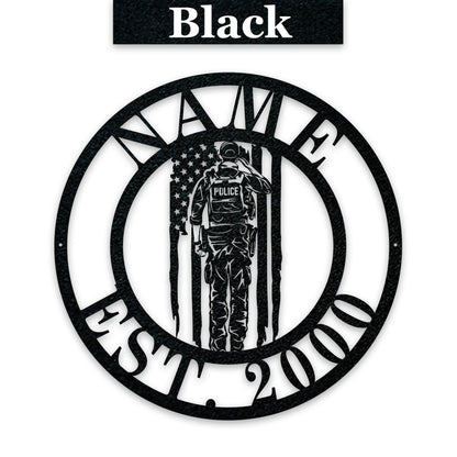 Police Circle Monogram, Gift for Sheriff, Deputy, Trooper, Officer, Marshal, Personalized Steel Metal Sign, Custom Name Police Gift