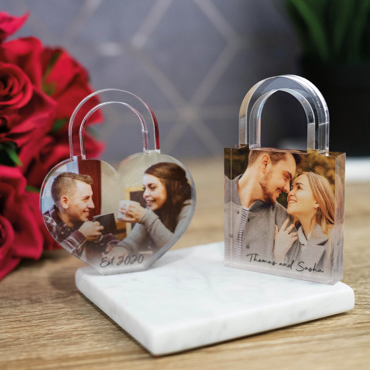Custom Heart Photo Block Personalised Padlock Glass Effect Acrylic Your own Image Block Photo Gift, Valentines Day Gift Anniversary