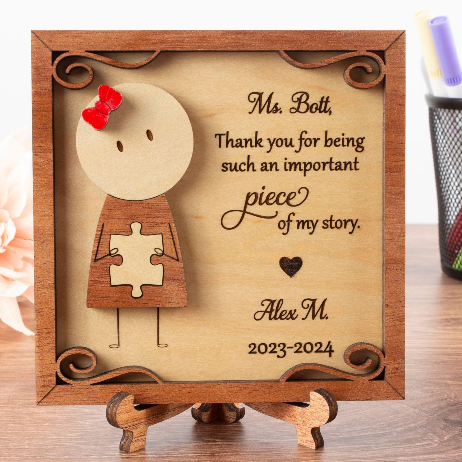 Sign for Teachers, Mentors, Gifts for Teachers, Teacher Desk Sign Personalized, Thank You for Being an Important Piece of My Story Sign