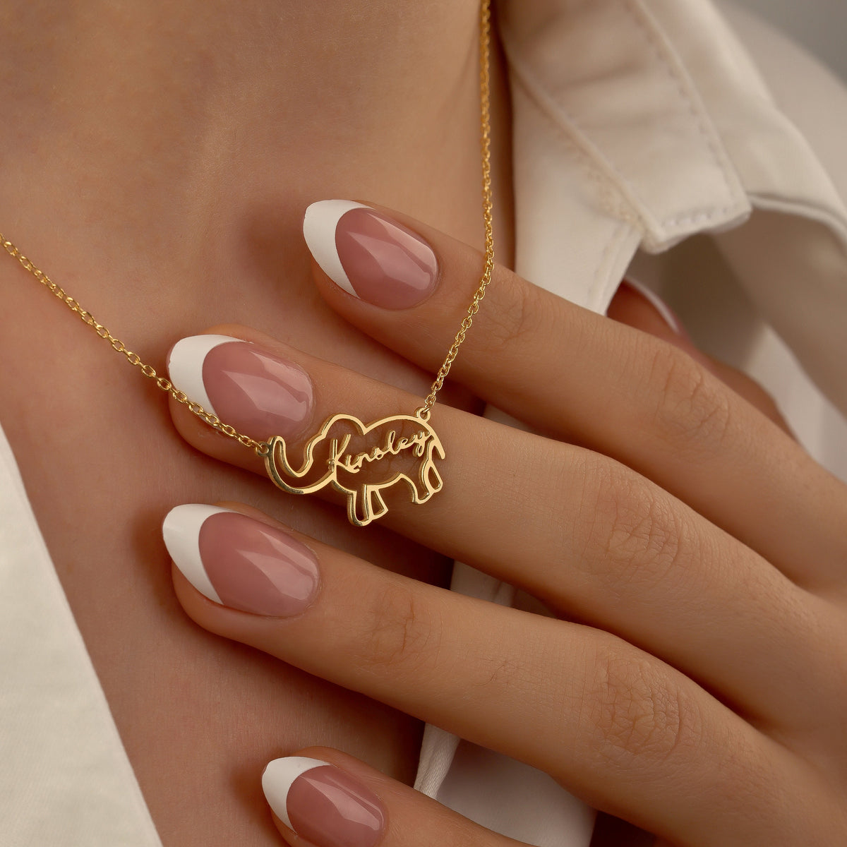 Elephant Name Necklace, Animal Name Necklace, Gold Nameplate Elephant Necklace, Protective Jewelry, Elephant Lovers Pendant