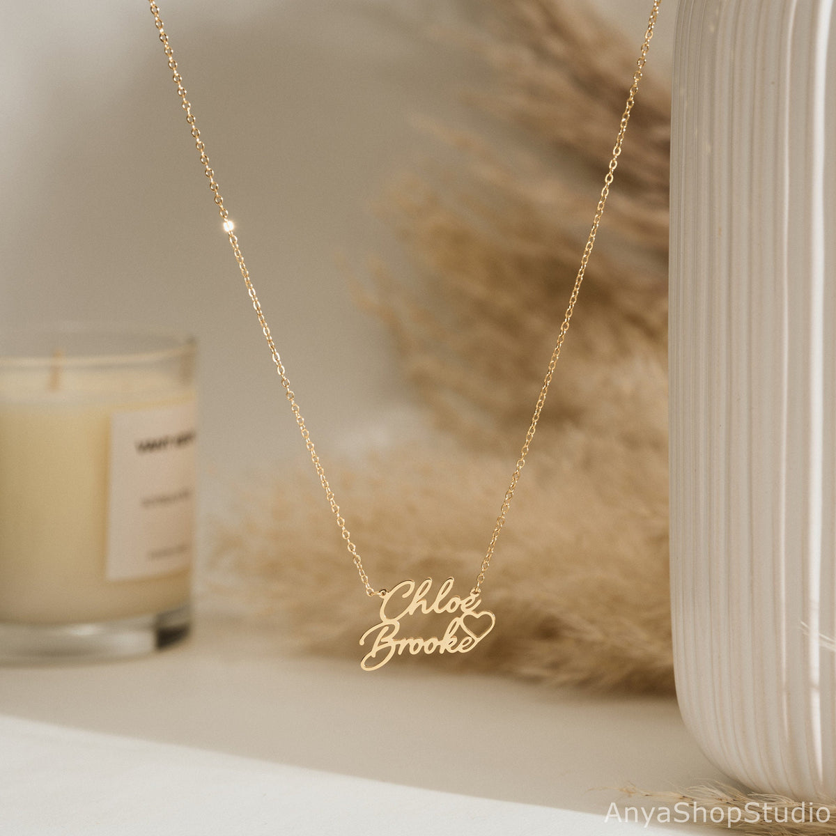 Personalized Double Names Necklace with Heart, Custom Gold Name Necklace, Couple Necklace, Mothers Necklace, Mother's Day Gift for Mom