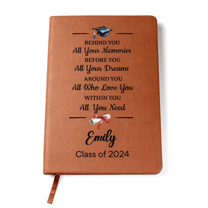 Personalized Graduation Gift Journal, Custom Name Notebook, A5 Vegan Leather Journal, Graduate Gift Class of 2025, Grad Gifts for Her
