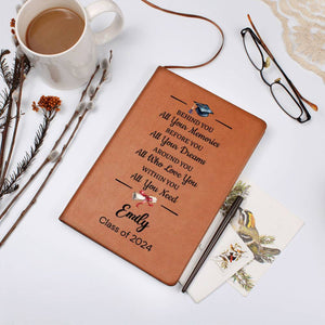 Personalized Graduation Gift Journal, Custom Name Notebook, A5 Vegan Leather Journal, Graduate Gift Class of 2025, Grad Gifts for Her