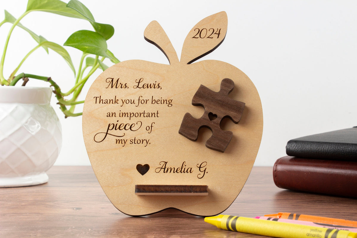 Personalized Teacher Gift, Appreciation Gifts, Apple Puzzle Piece Sign, End of Year Gifts Personalized, Gift Ideas Daycare Preschool, Mentor