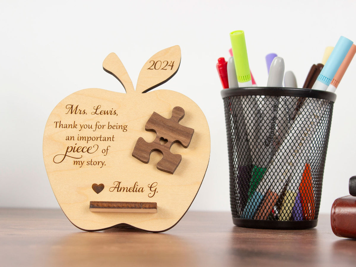 Personalized Teacher Gift, Appreciation Gifts, Apple Puzzle Piece Sign, End of Year Gifts Personalized, Gift Ideas Daycare Preschool, Mentor