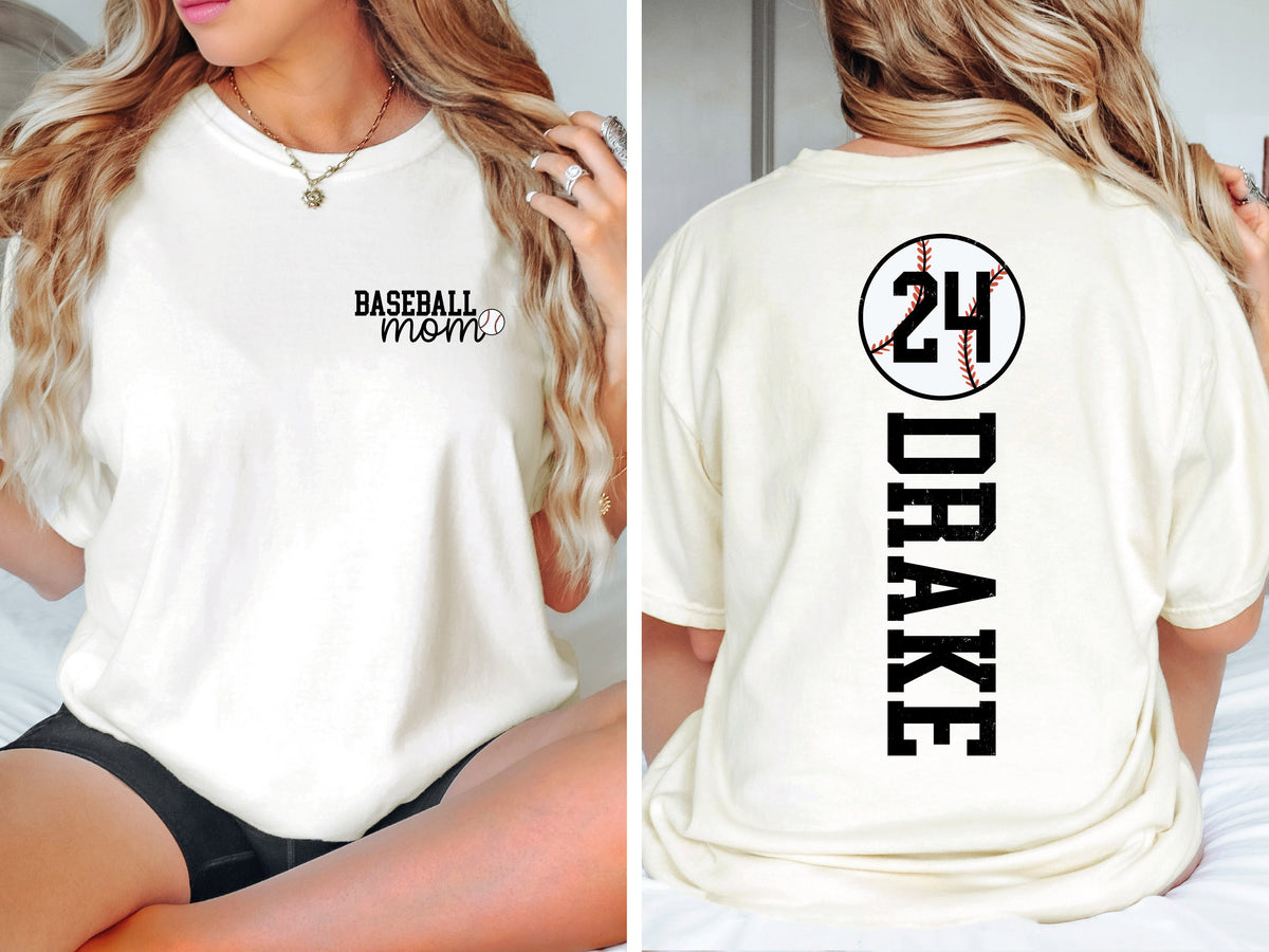 Baseball Mom Shirt With Kids Name & Jersey Number, Cute Baseball Season Mama Shirt, Gift For Baseball Lover Mom Shirt, Mothers Day Gift Mom