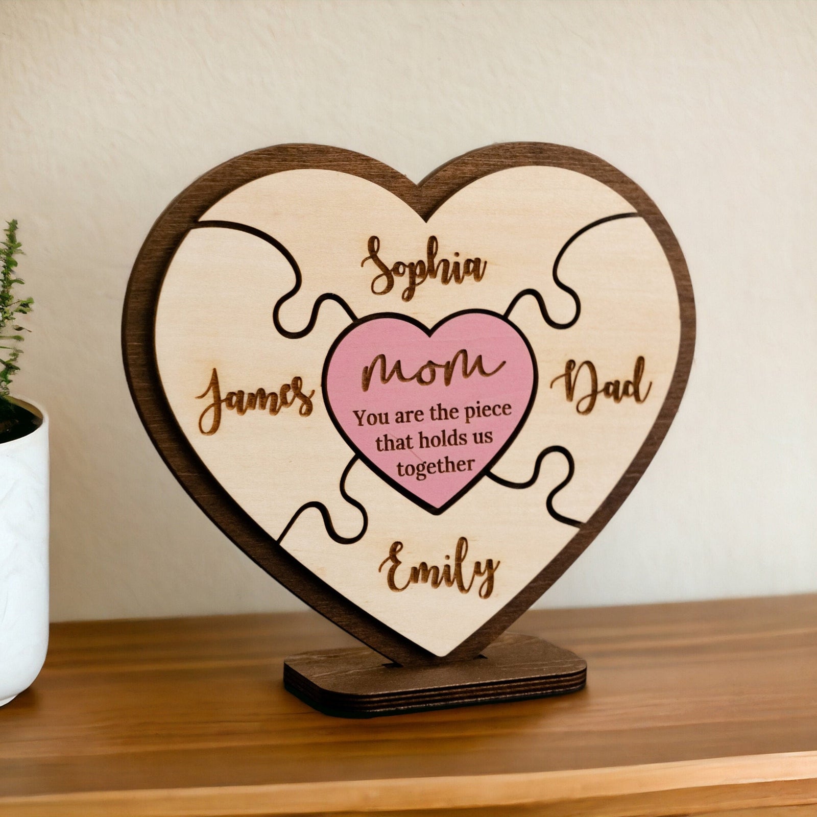 Mother's Day Puzzle Piece Sign - Small, Personalized Gifts for Mom from Kids, Birthday Present, You Are the Piece That Holds us Together