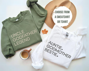 Matching Godparent Sweatshirt Gifts from Godkids, Auntie Godmother Bestie Crewneck, Uncle Godfather Legend Sweatshirt, God Parent Proposal
