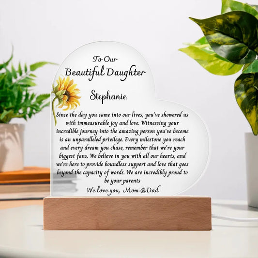 Heart Plaque-To Our Daughter , Flowers Custom Design, Personalized Daughter Gift , Gift From Mom and Dad, Daughter Birthday Gift, Keepsake