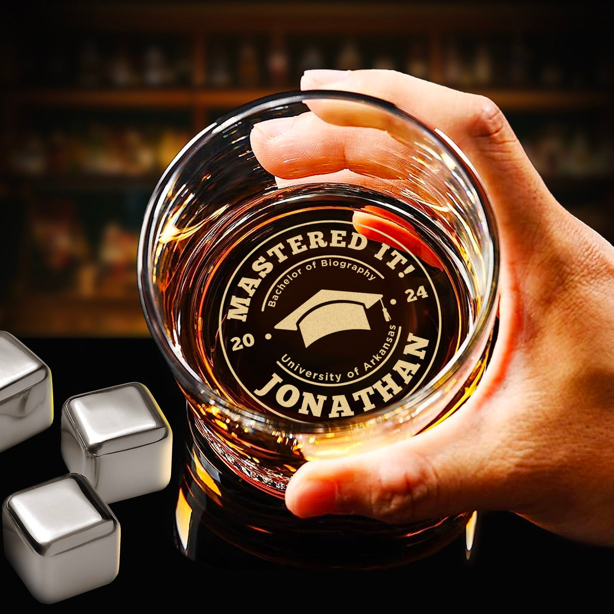 Personalized Masters Degree Graduation Gifts - Custom Mastered It Rock Glass Grad Gift for Men