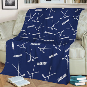 Personalized Hockey Blanket, Custom Name Number Soft Cozy Sherpa Fleece Throw Blankets, Sport Gift for Dad, Husband, Son, Kid, Team