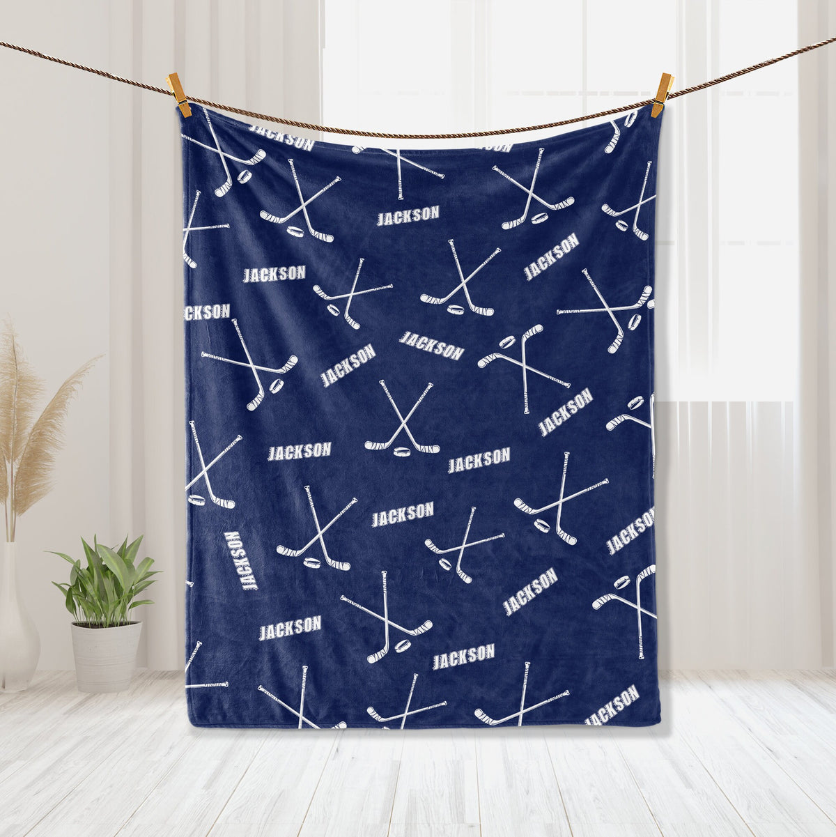 Personalized Hockey Blanket, Custom Name Number Soft Cozy Sherpa Fleece Throw Blankets, Sport Gift for Dad, Husband, Son, Kid, Team