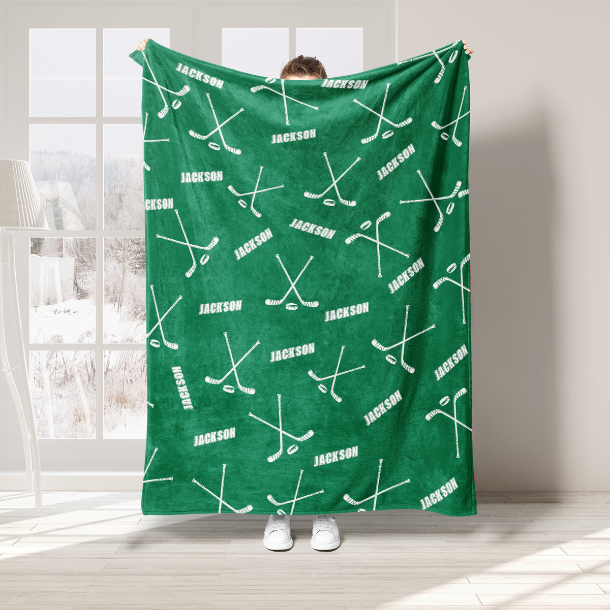 Personalized Hockey Blanket, Custom Name Number Soft Cozy Sherpa Fleece Throw Blankets, Sport Gift for Dad, Husband, Son, Kid, Team