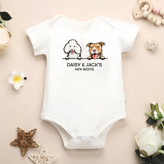 Protected By Dog Baby Bodysuit, Custom Dog Bodysuit, Personalized Dog Name, Dog Sibling Outfit, Baby Shower Gift, New Baby Gift, New Bestie