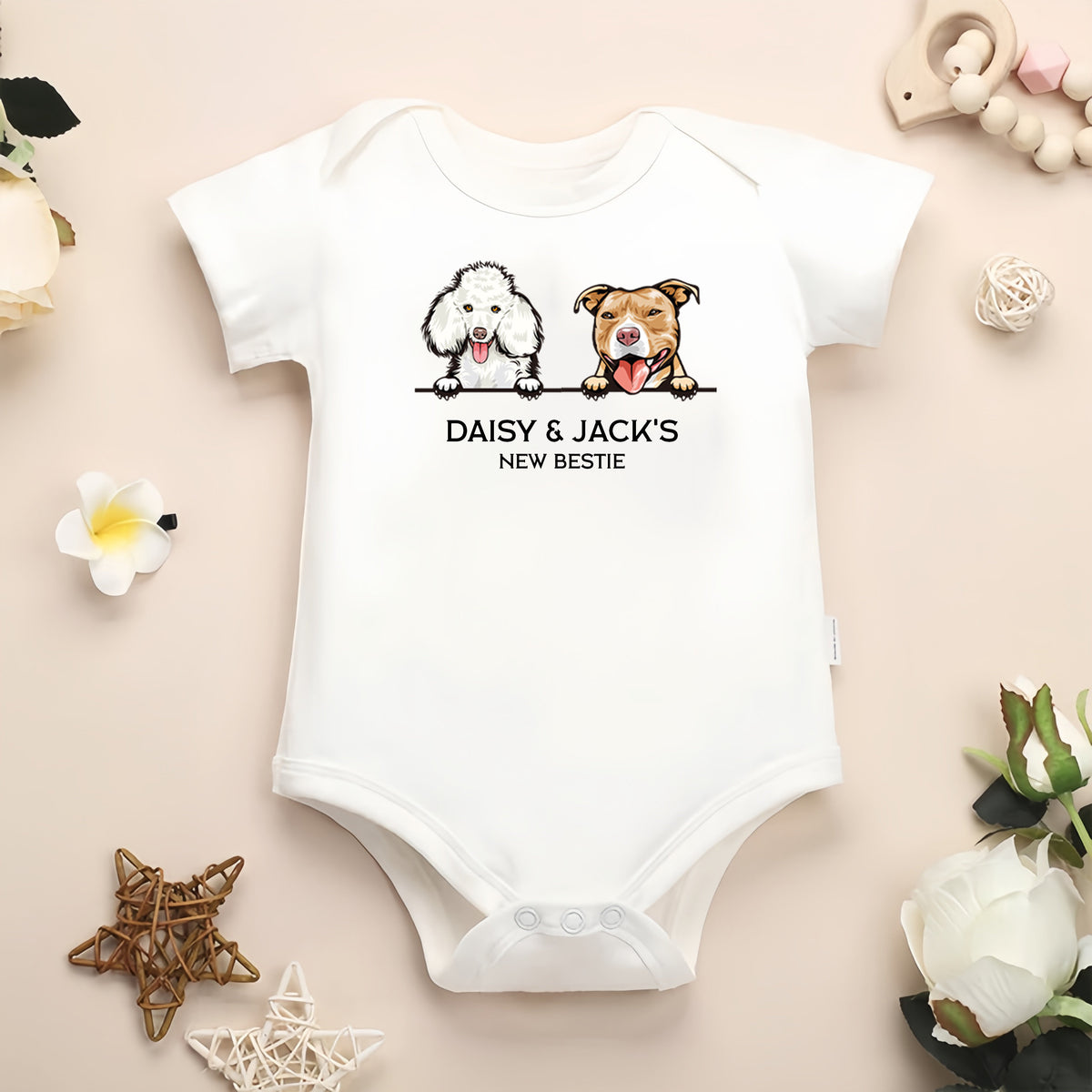 Protected By Dog Baby Bodysuit, Custom Dog Bodysuit, Personalized Dog Name, Dog Sibling Outfit, Baby Shower Gift, New Baby Gift, New Bestie