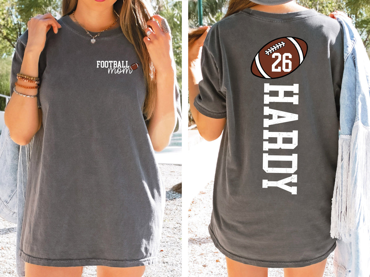 Football Mom Shirt With Kids Name & Jersey Number, Cute Football Season Mama Shirt, Gift For Football Lover Mom Shirt, Mothers Day Gift Mom