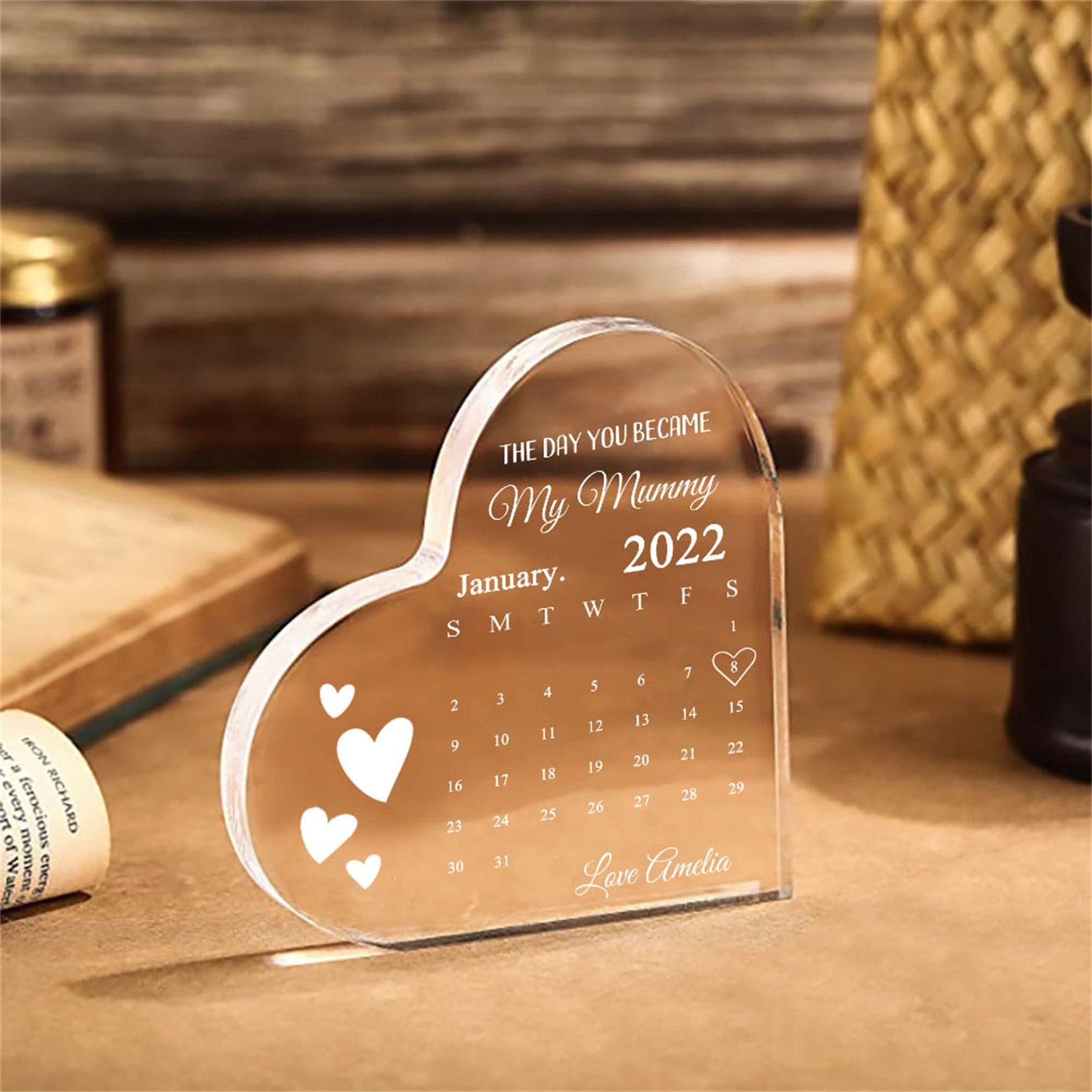 Personalised Day You Became My Mummy Date Acrylic Keepsake Block, Gift from Kids, Mother Birthday Gift, New Baby Gift for Mom