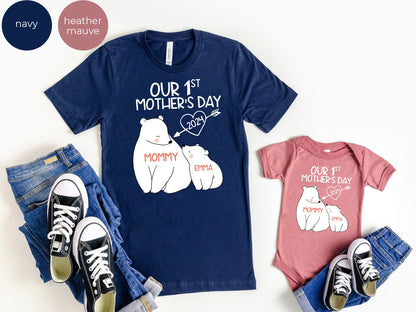 Our 1st Mother's Day Shirt, Mommy and Me Shirts, First Mothers Day Outfits, Custom With Names, Matching Mom and Baby Shirt