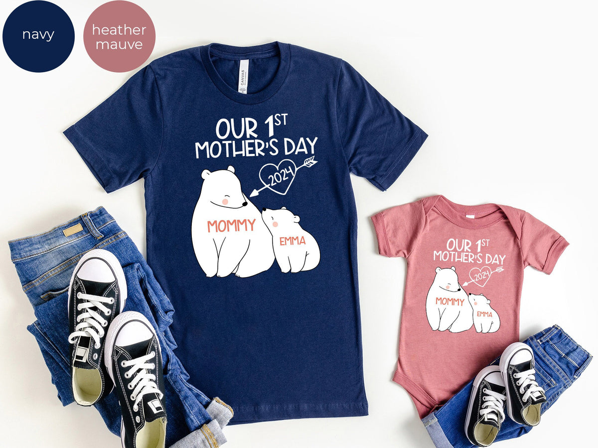 Our 1st Mother's Day Shirt, Mommy and Me Shirts, First Mothers Day Outfits, Custom With Names, Matching Mom and Baby Shirt