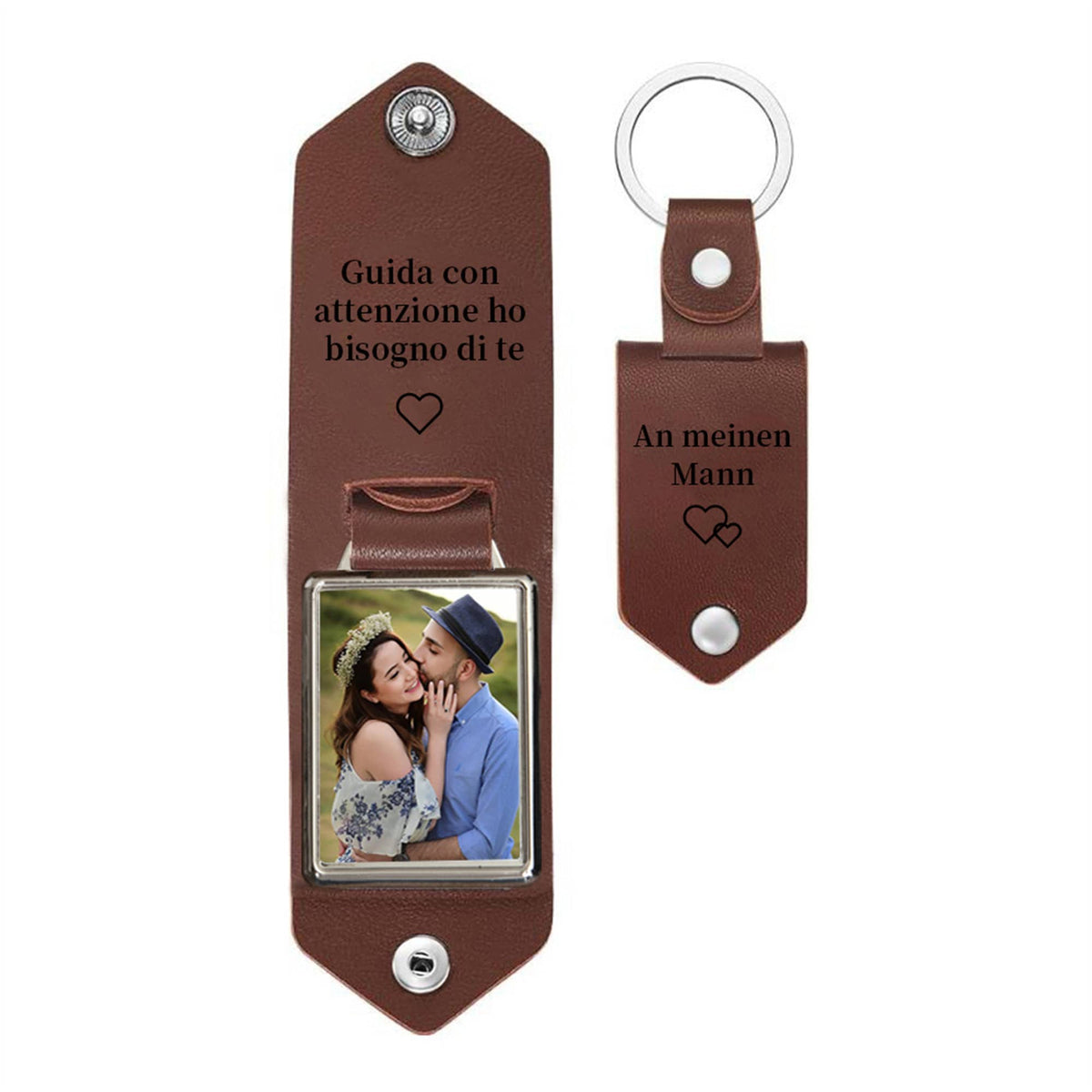 Personalized Mens Leather Keychain with Photo,Metal Tag Photo Keychain,Engraved key chain,Anniversary Gifts for Him,Father's Day Gifts