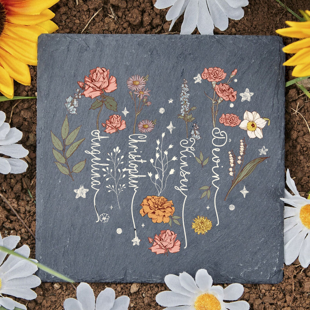 Personalized Garden Stone, Custom Birth Flowers Stone, Mother's Day Gift for Grandma/Nana, Outdoor Decoration, Garden Gift for Mom