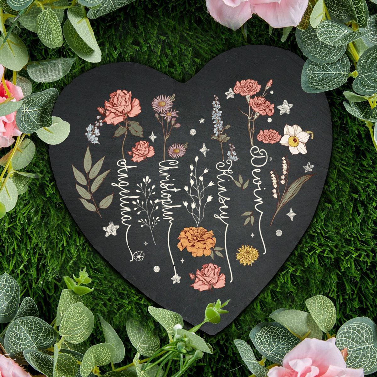 Personalized Garden Stone, Custom Birth Flowers Stone, Mother's Day Gift for Grandma/Nana, Outdoor Decoration, Garden Gift for Mom