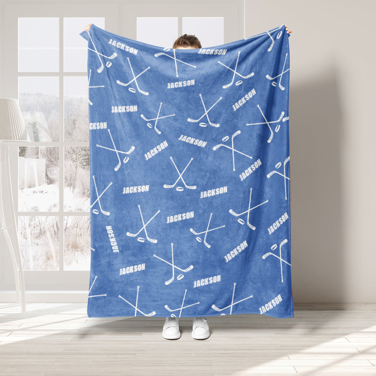 Personalized Hockey Blanket, Custom Name Number Soft Cozy Sherpa Fleece Throw Blankets, Sport Gift for Dad, Husband, Son, Kid, Team