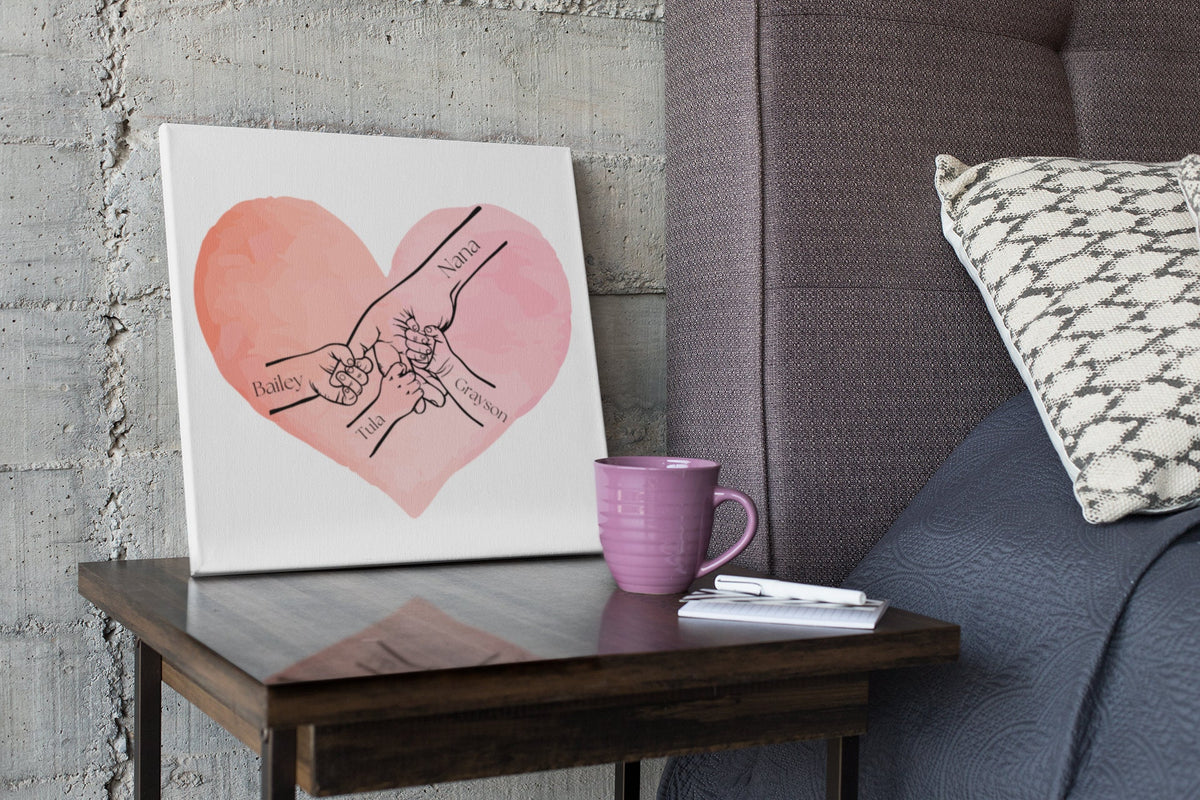 1-6 Hands Mom, Nana Canvas Mother's Day Custom Canvas Sign Custom Name Hand Kid Names Gift Custom Gift for Mom Personalized Canvas for Mom