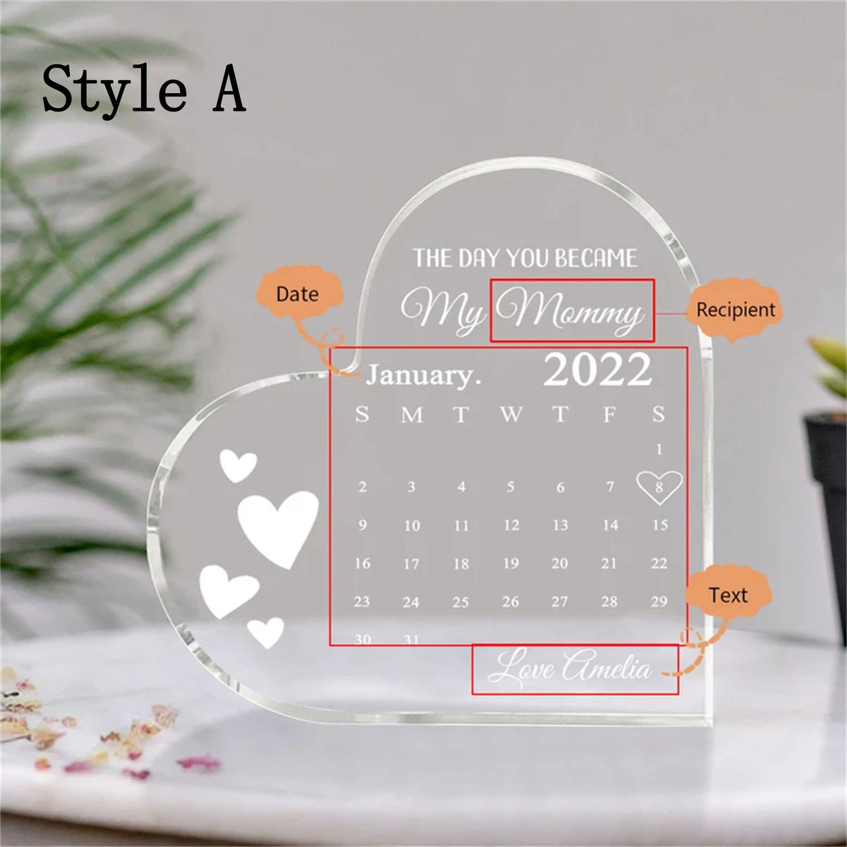 Personalised Day You Became My Mummy Date Acrylic Keepsake Block, Gift from Kids, Mother Birthday Gift, New Baby Gift for Mom