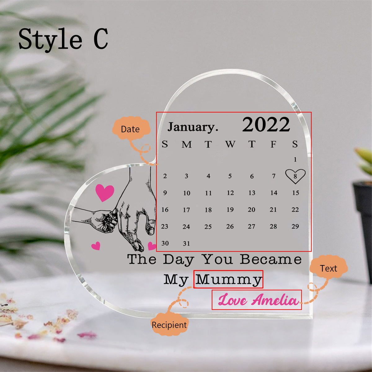Personalised Day You Became My Mummy Date Acrylic Keepsake Block, Gift from Kids, Mother Birthday Gift, New Baby Gift for Mom