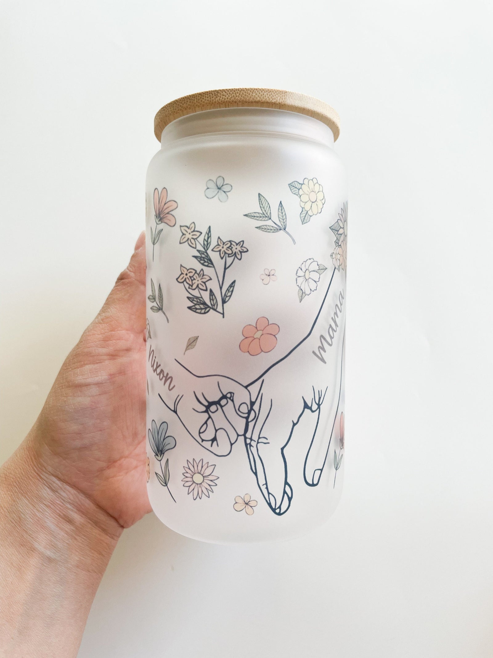 Custom Mom Gift with Kids Name Personalized Unique Mothers Day Gift Birth Flower Glass Cup for Mom Coffee Cup Tumbler Gift Box for Mom