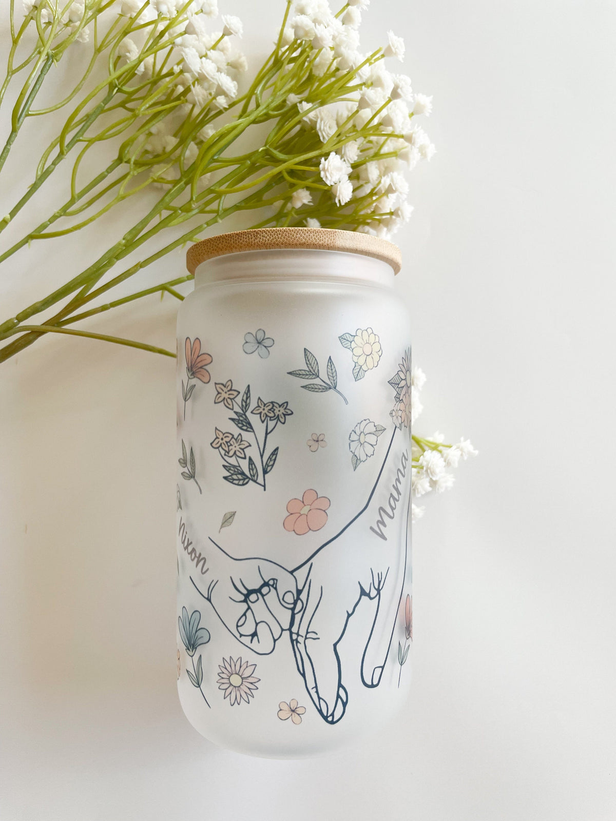 Custom Mom Gift with Kids Name Personalized Unique Mothers Day Gift Birth Flower Glass Cup for Mom Coffee Cup Tumbler Gift Box for Mom