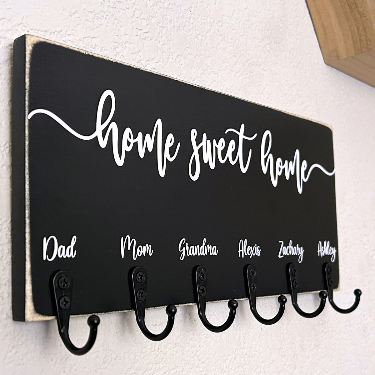 Home Sweet Home Key Holder for Wall, Custom Key Rack, Personalized Gifts for Couples, Family Name Sign, Rustic Welcome Sign, Key Hooks
