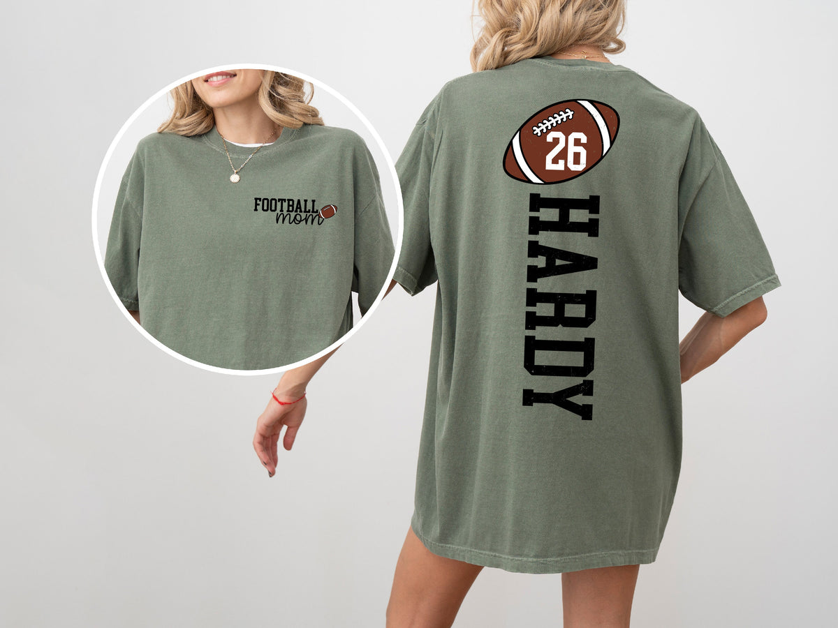 Football Mom Shirt With Kids Name & Jersey Number, Cute Football Season Mama Shirt, Gift For Football Lover Mom Shirt, Mothers Day Gift Mom