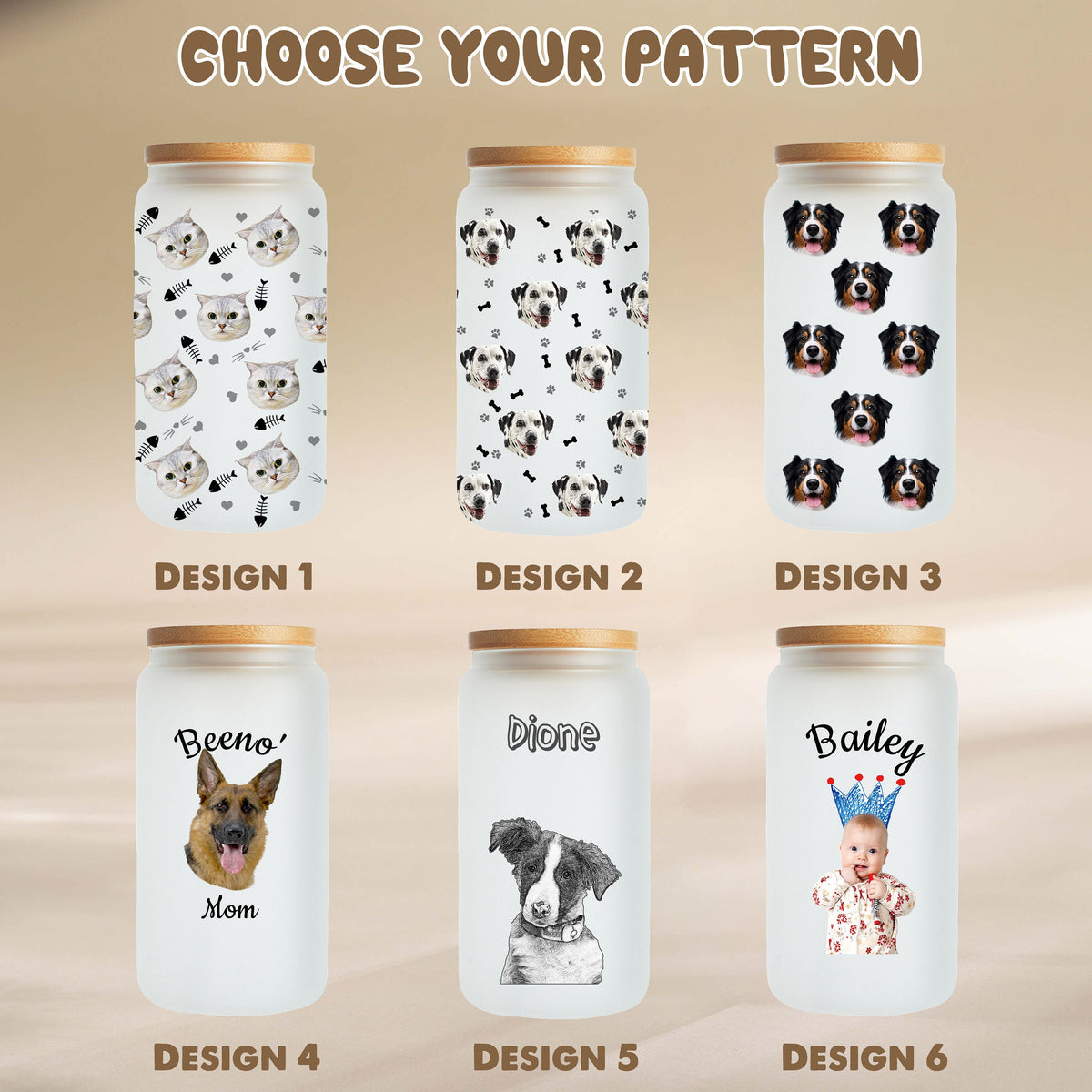 Personalized Dog Glass Beer Can with Bamboo Lid & Straw, Custom Pet Photo Iced Coffee Cup, Custom Cat Glass, Custom Dog Mug, Glass Tumbler