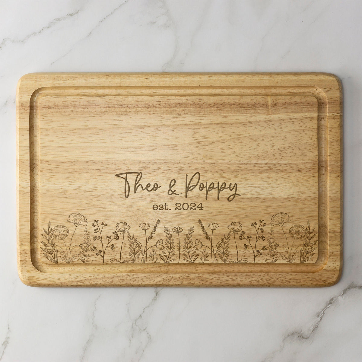 Personalised Wild Flowers Engraved Wooden Chopping Board Cheese Board Serving Board Novelty Gift Birthday Christmas Housewarming Wedding