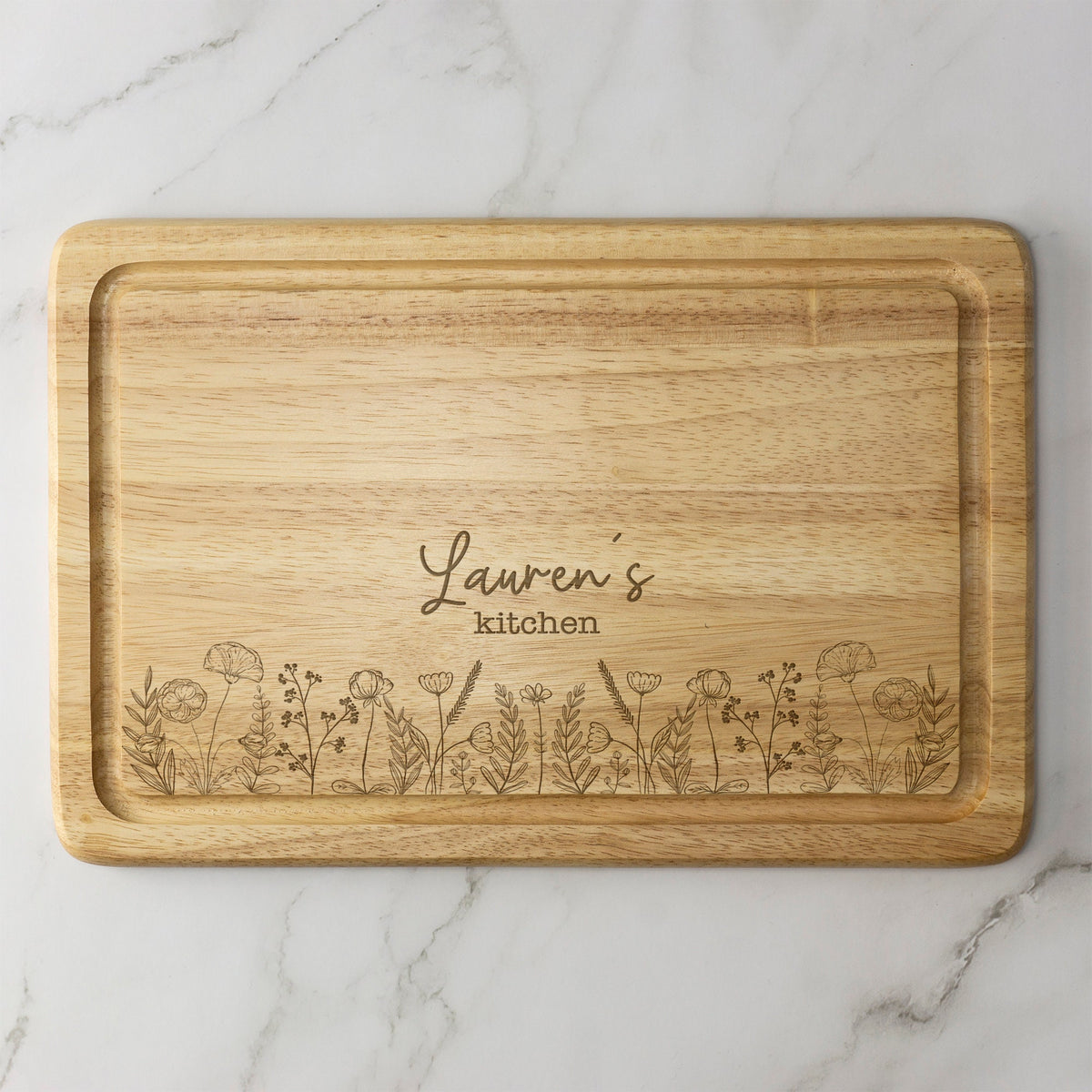 Personalised Wild Flowers Engraved Wooden Chopping Board Cheese Board Serving Board Novelty Gift Birthday Christmas Housewarming Wedding