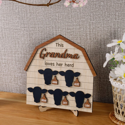 This Grandma Loves Her Herd Sign, Custom Grandma's Cows Wooded Plaque, Grandkids Names Sign, Personalized Mother's Day Gift, Nana Home Decor