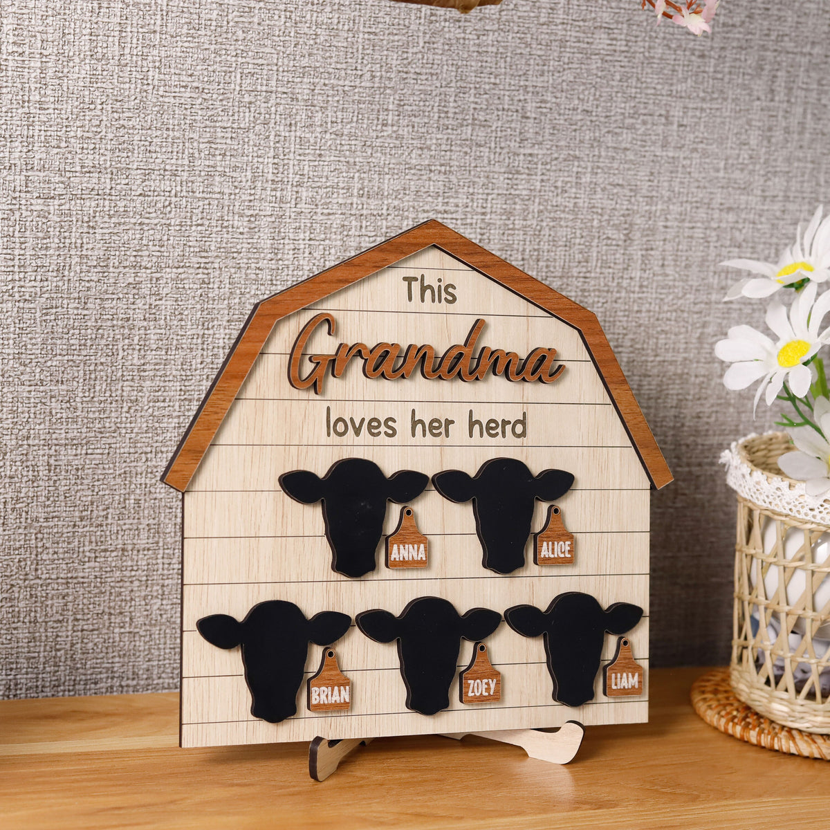 This Grandma Loves Her Herd Sign, Custom Grandma's Cows Wooded Plaque, Grandkids Names Sign, Personalized Mother's Day Gift, Nana Home Decor