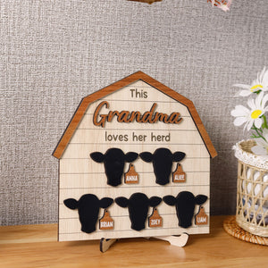 This Grandma Loves Her Herd Sign, Custom Grandma's Cows Wooded Plaque, Grandkids Names Sign, Personalized Mother's Day Gift, Nana Home Decor