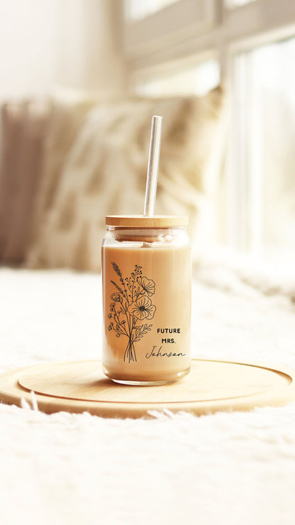 Future Mrs Mug for Bride to Be Personalized Floral Tumbler Mugs Camp or Glass Mug Future Bride Mug Engagement Gift for Bridal Shower