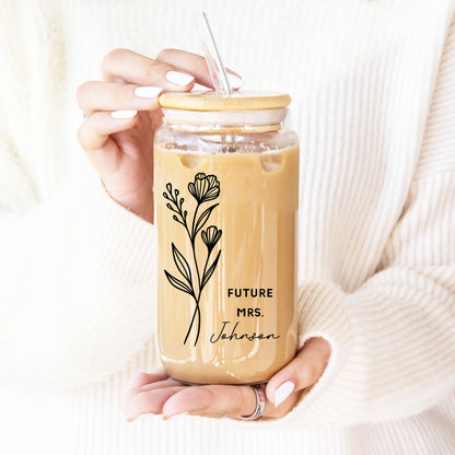 Future Mrs Mug for Bride to Be Personalized Floral Tumbler Mugs Camp or Glass Mug Future Bride Mug Engagement Gift for Bridal Shower