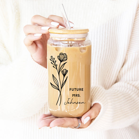 Future Mrs Mug for Bride to Be Personalized Floral Tumbler Mugs Camp or Glass Mug Future Bride Mug Engagement Gift for Bridal Shower