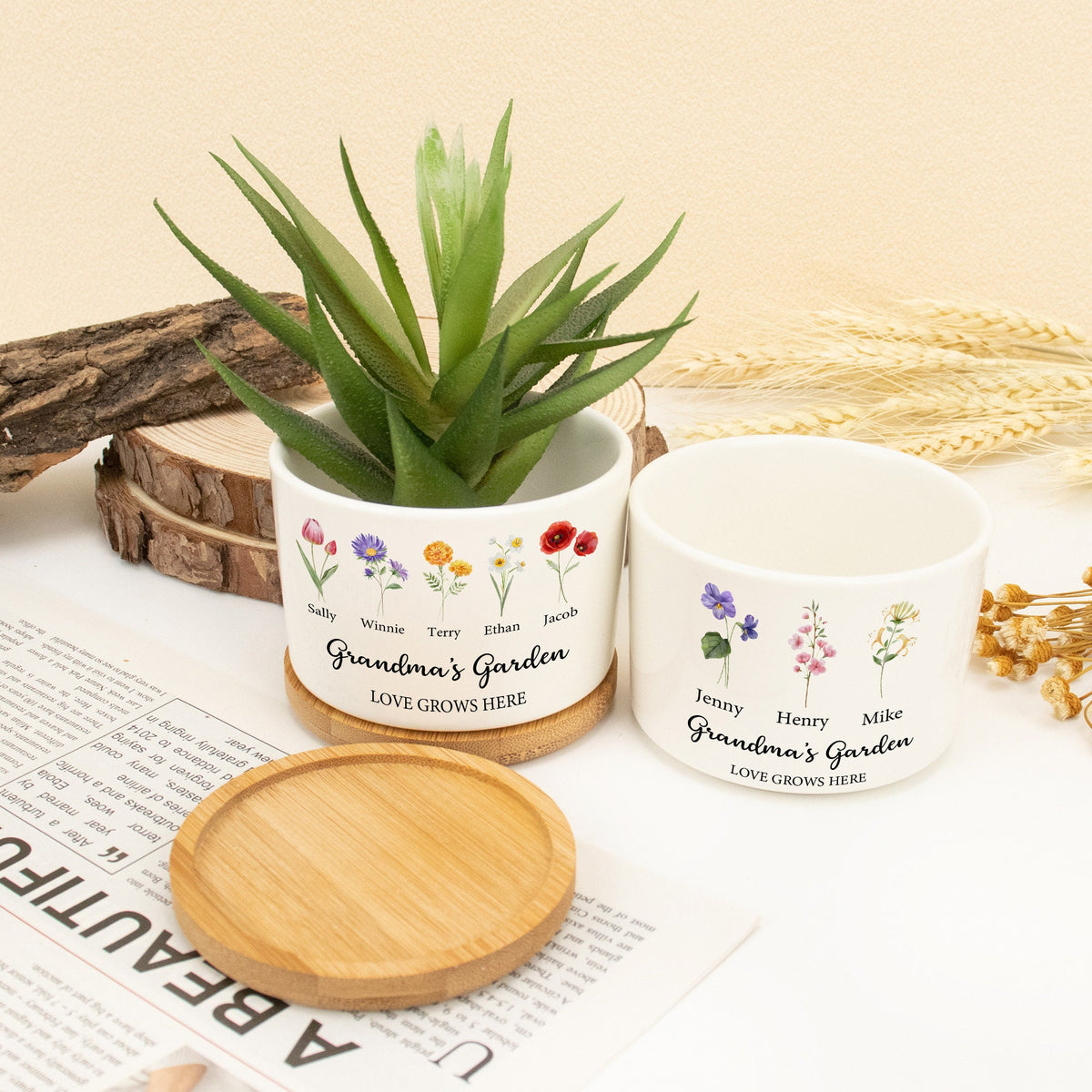 Custom Grandma's Garden Mini Plant Pot, Gift for Mom,Personalized Birth Flower Pots,Grandma Gifts,Outdoor Planter,Birthday Gift,Family Art