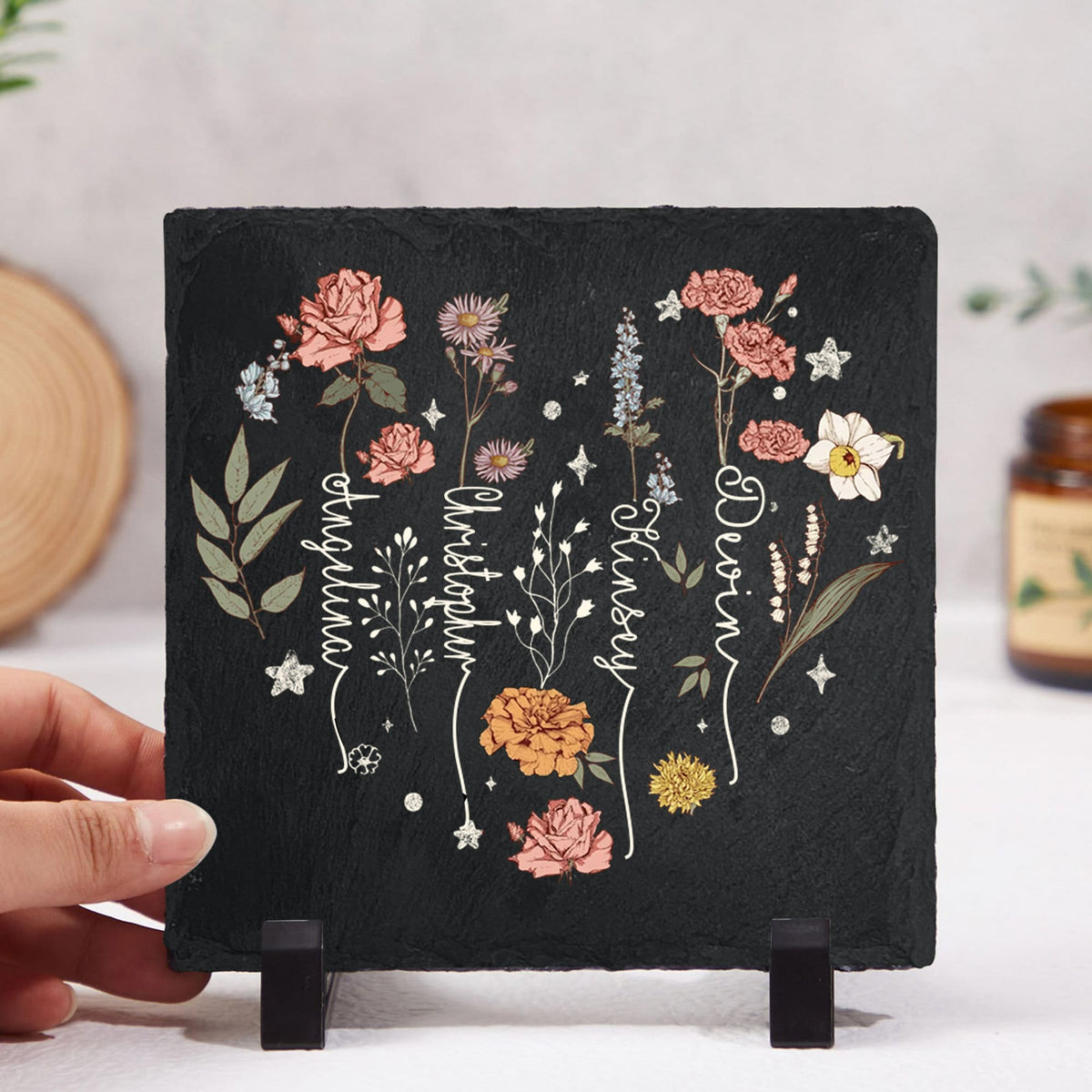 Personalized Garden Stone, Custom Birth Flowers Stone, Mother's Day Gift for Grandma/Nana, Outdoor Decoration, Garden Gift for Mom