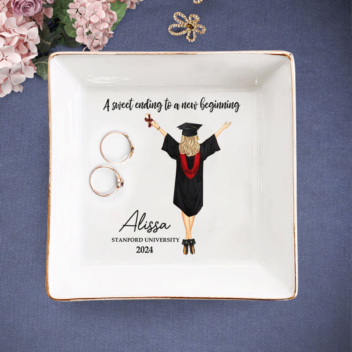 Graduation Gift for Her, Personalized Jewelry Dish for Daughter Class of 2025 College- PHD Graduation, Masters Degree Gifts, Unique Keepsake
